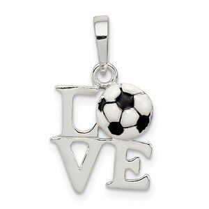 925 Sterling Silver Sports Theme Unisex Enamel Love Soccer Charm Pendant